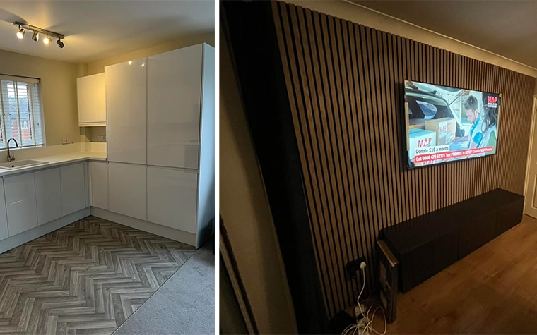 Bespoke fitted kitchen and panelled living room built by LJB Carpentry